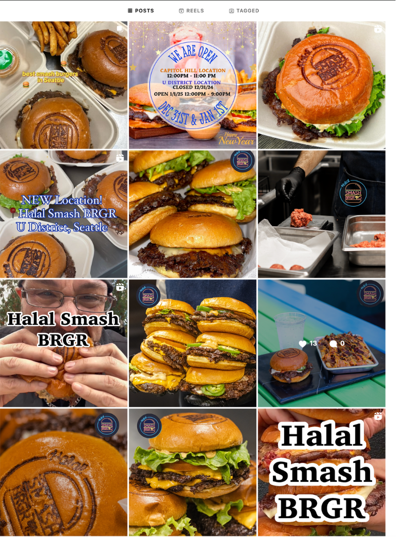 Halal Smash BRGR Instagram feed before the rebrand and new content system