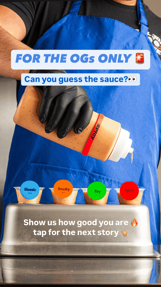 Animated Halal Smash BRGR Story inviting followers to identify four sauces from close-up photographs
