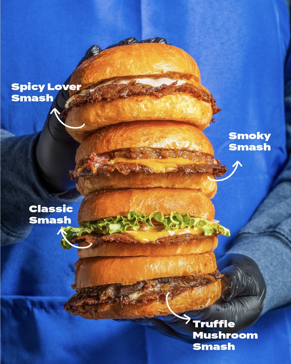 Social graphic identifying four smash burger styles
